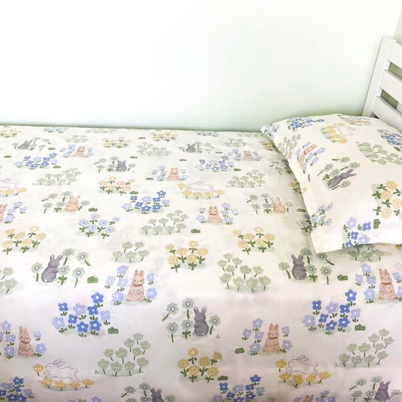 100% Cotton Duvet Cover Set 2Pcs Twin Comforter Cover Pillowcase Cute Bunny Soft - Picture 4 of 8